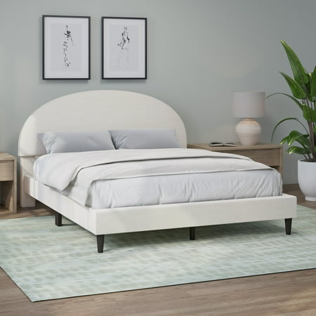 HH2Home Hycliff Half Moon Upholstered Queen Platform Bed, Ivory