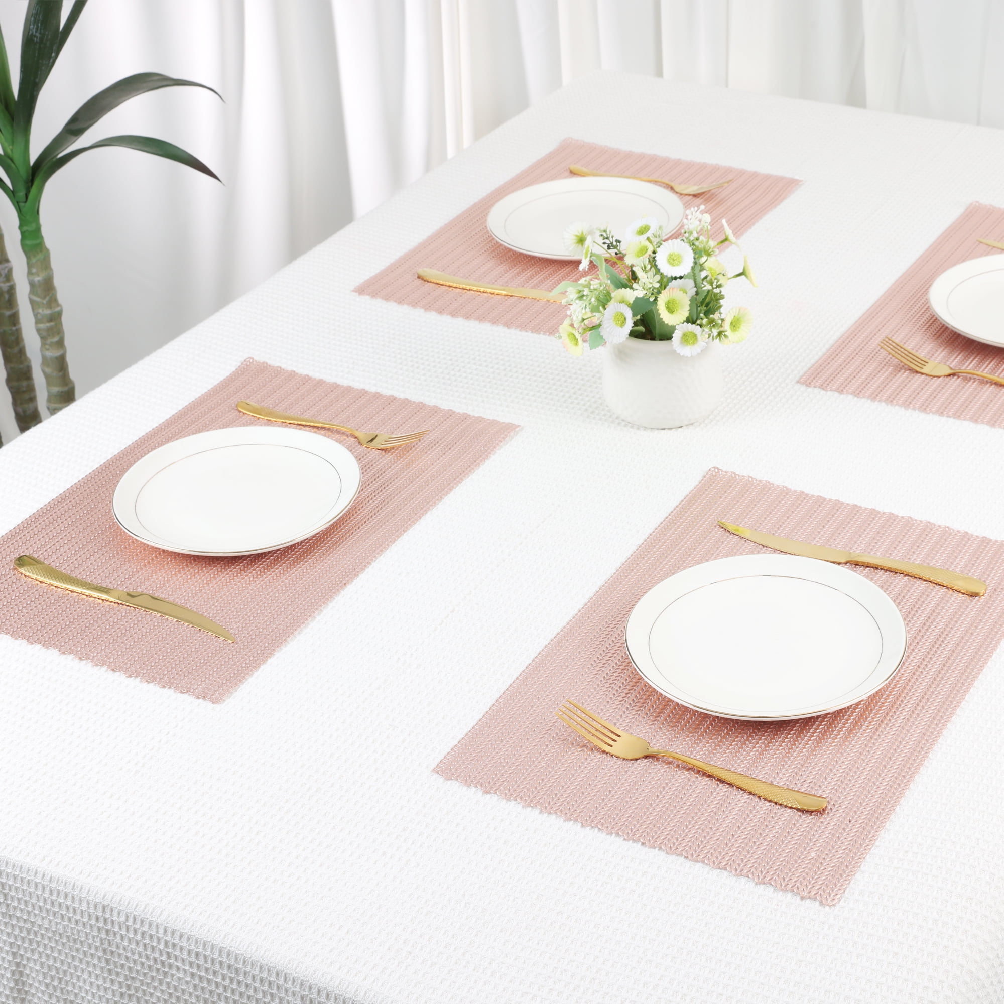 Unique Bargains Farmhouse Placemats Set of 8 for Dining Table Decor Rose Gold 18x12in