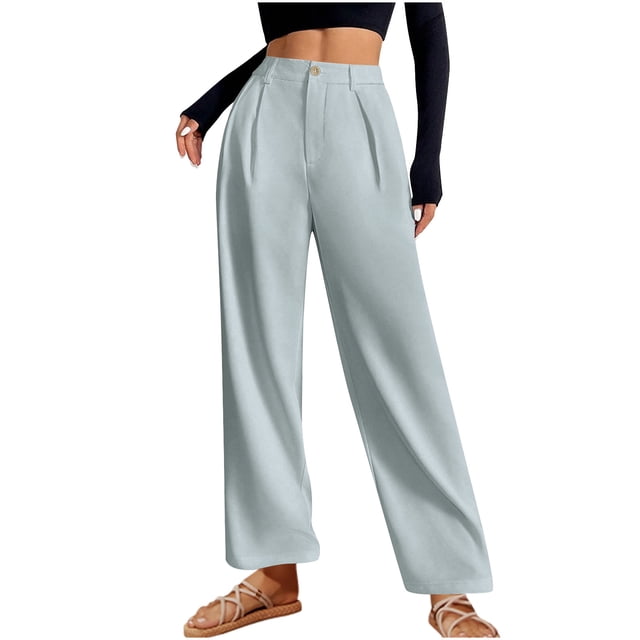 Ohufall Dress Pants for Womens Plus Size Quick Dry High Waist Trousers Straight Leg Button Long Pants