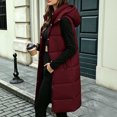 thumbnail image 6 of cocolona Long Puffer Vest for Women Trendy Hooded Sleeveless Stand Collar Button Down Long Coat Quilted Winter Warm Snow Overcoat with Pocket, 6 of 7
