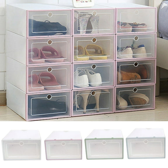 Walbest Stackable Transparent Shoe Storage Box - PP Clear Plastic Stackable Shoe Organizer, Front Opening Shoe Container Box for Closets, Space Saver Shoe Box Bin
