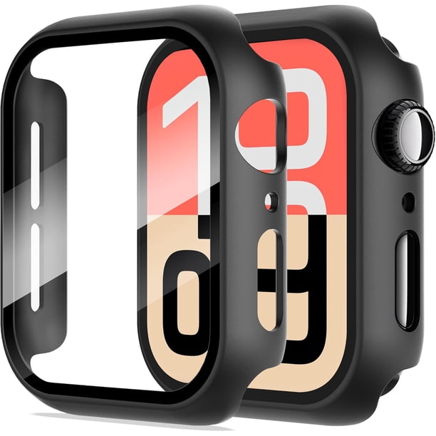 Yanonmyfd 2 Piezas Funda para Apple Watch Series 6/5/4/SE 3/SE 2/SE 40mm Protector Pantalla Vidrio Templado Incorporado,HD Protección Completa PC Dura Estuche Protective Case,Negro,40mm