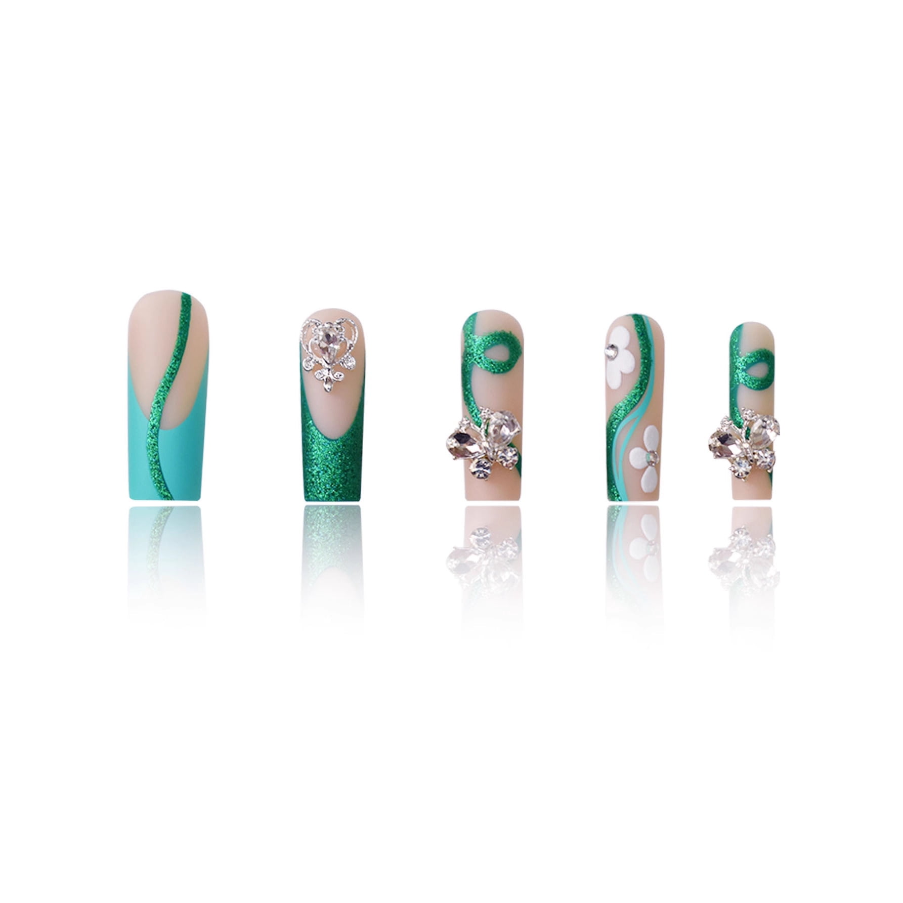Cross-border hot sale long square fake nails fashion flash love butterfly flash diamond glitter embellishment wearing nail wholesale