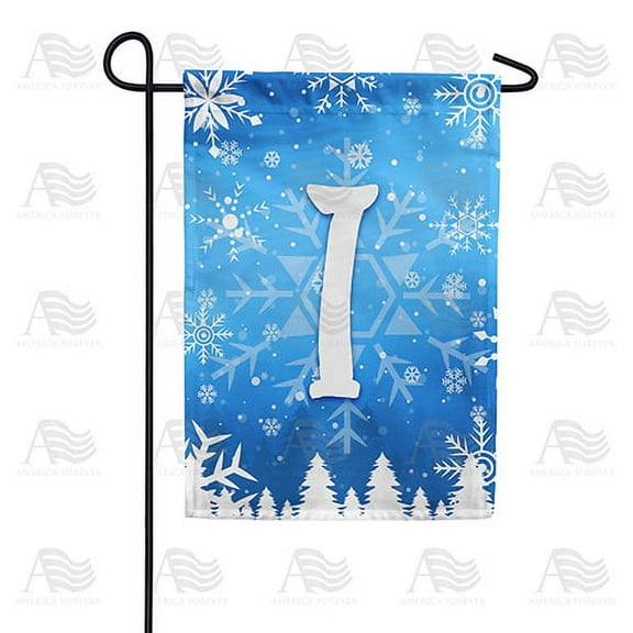 America Forever Winter Monogram Letter I Winter Forest Garden Flag Vertical Double Sided 12.5 x 18 inches Happy Holiday Christmas Seasonal Flags for Outdoor, Yard Porch, Snowflakes Garden Flag
