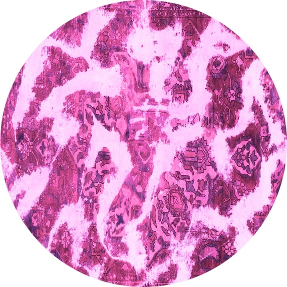 Ahgly Company Indoor Round Abstract Pink Modern Area Rugs, 3' Round