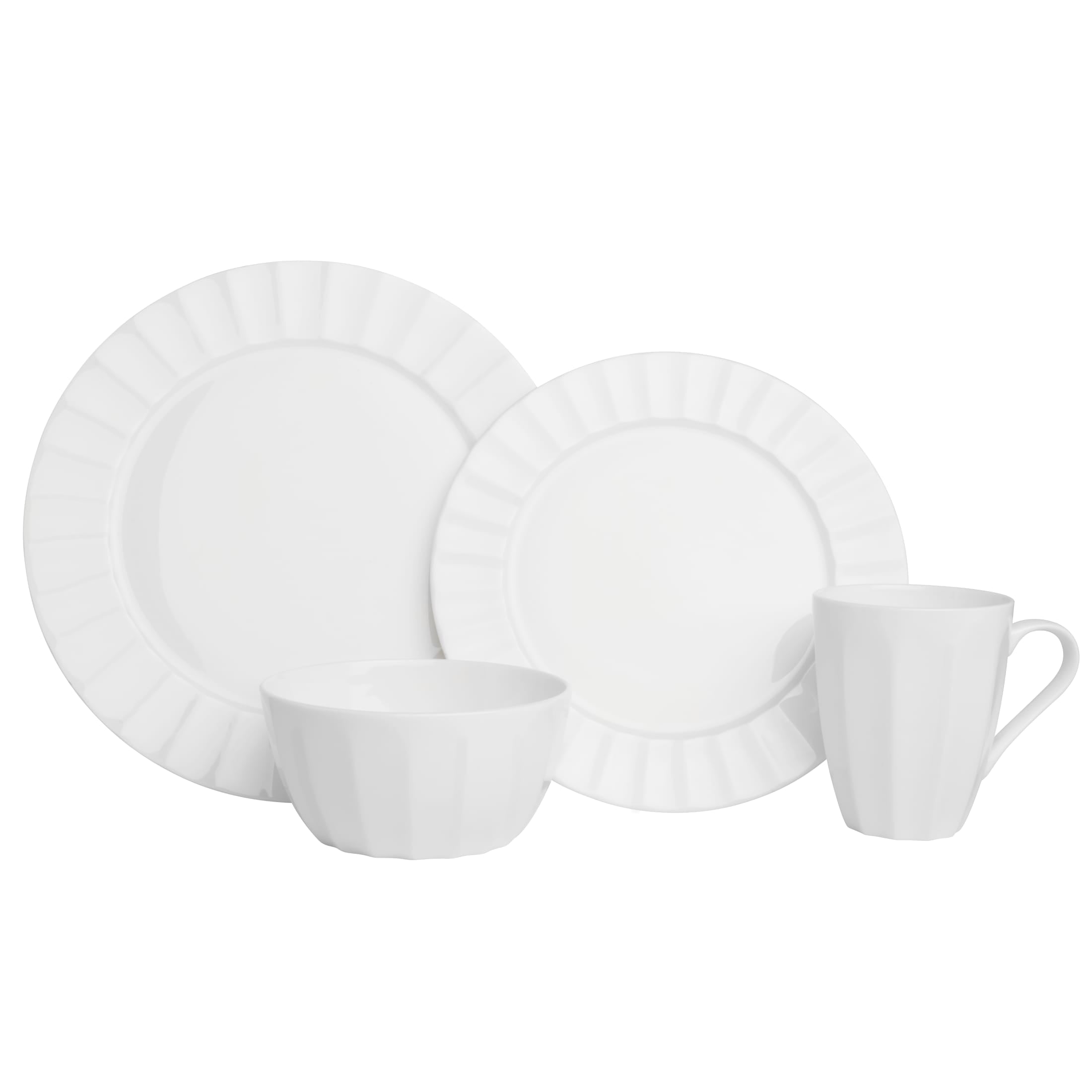 Fitz and Floyd Nevaeh Fluted 16-Piece White Bone China Tableware Set (service for 4)