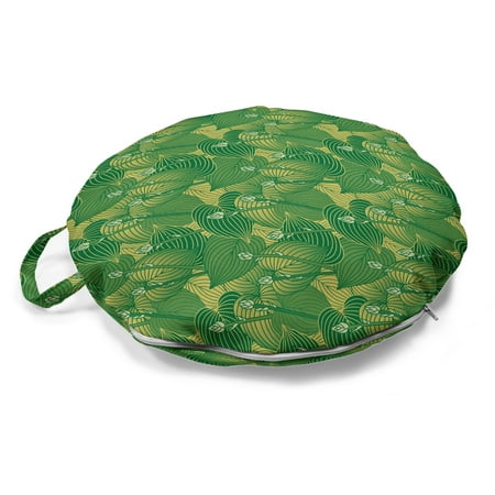 

Botanical Round Floor Cushion with Handle Hosta Plants Foliage Exotic Leaves Gardening Growth Feng Shui Pattern Pillow for Living Room & Dorms 18 Round Fern Green and Mustard by Ambesonne