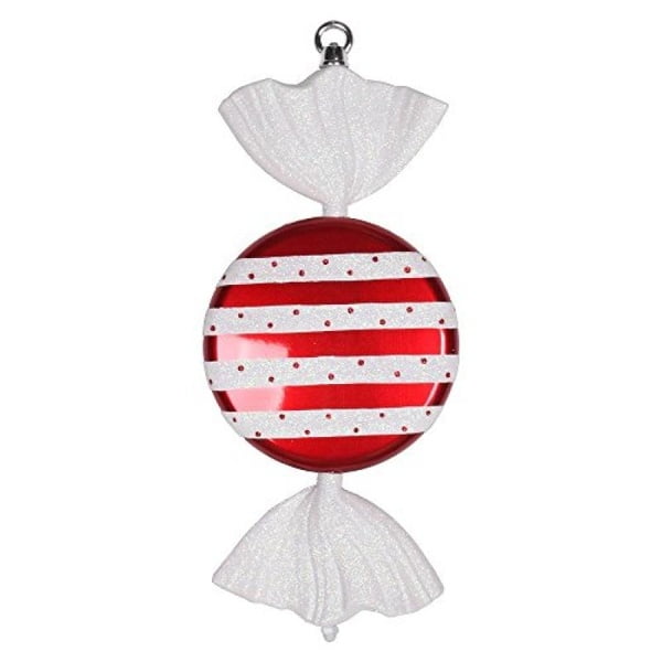 Vickerman 13 Pouces Ornement de Noël Plat Rayé Rouge-Blanc
