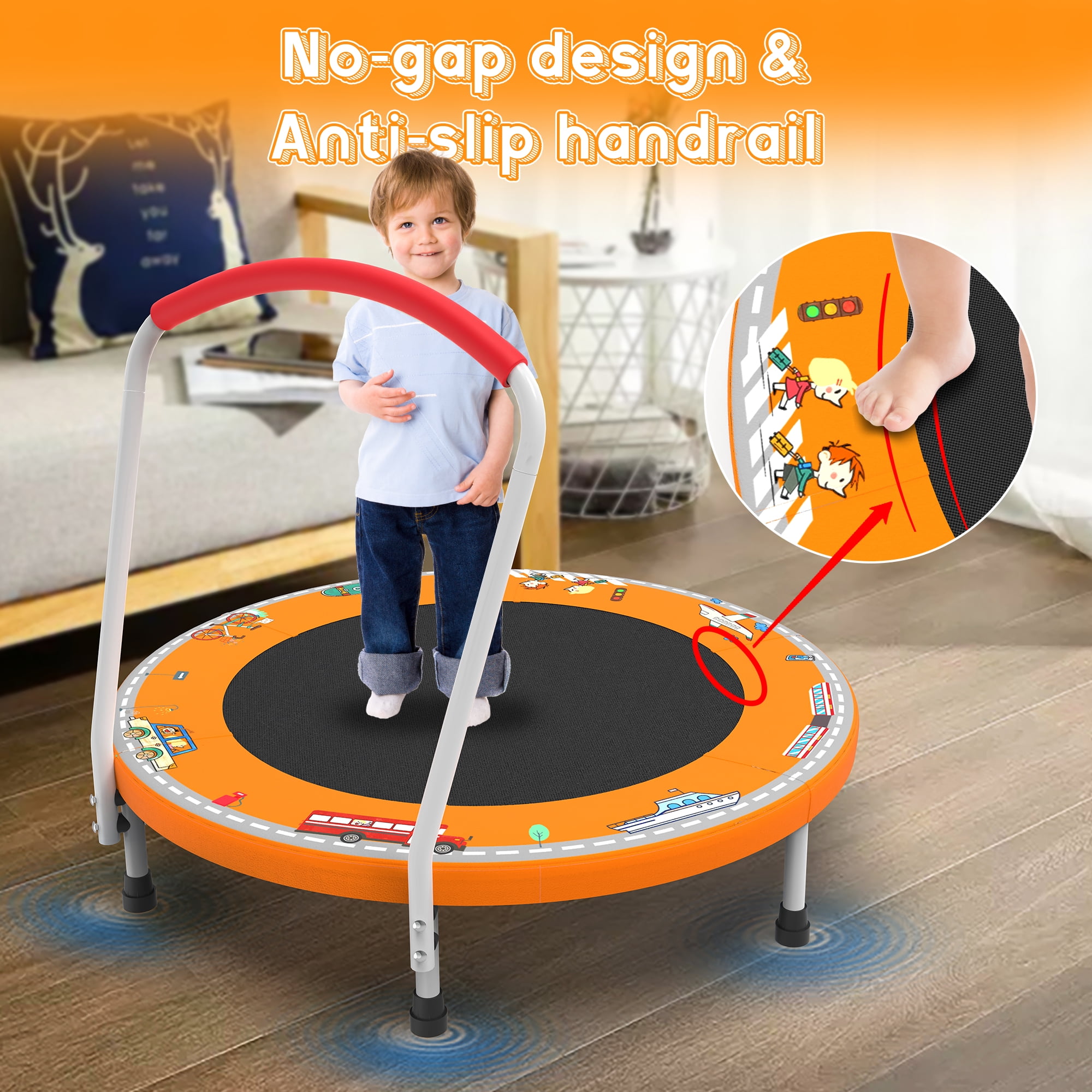 Mersco 36" Kids Trampoline for Toddlers,Indoor & Outdor Trampoline with Handle for 2+ Years Kids,Baby Toys Gifts for Boys Girls, Birthday, Orange