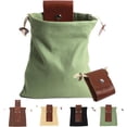 thumbnail image 1 of Foraging Bag, Belt Bag, Handmade Cowhide Canvas Foraging Bag, Haversack Bushcraft Bag Storage Folding Bag for Travel Camping Hiking, Leather Drawstring Bag, 1 of 7