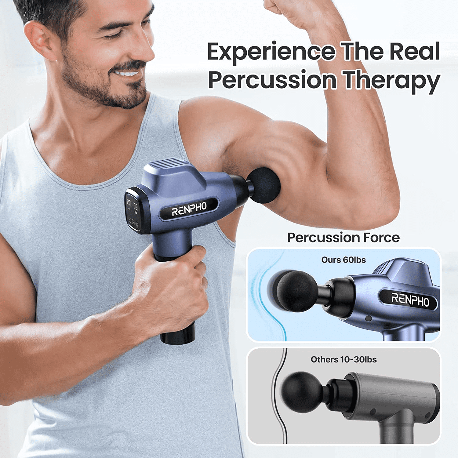 RENPHO Body Massager Muscle Massage Gun for Pain Relief Deep Tissue with 6 Massage Heads, FSA HSA Eligible, Fathers Day Gifts for Dad Men,  Dark Blue