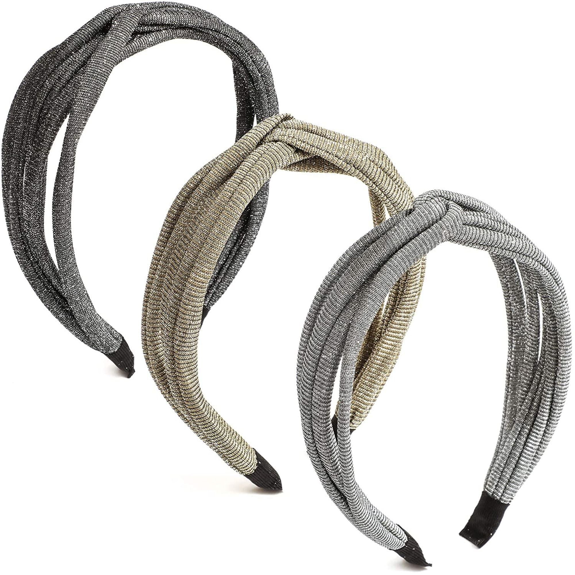 Glamlily - 3-Pack Women's Top Knotted Headband, Glitter Fabric Wrapped ...