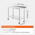 thumbnail image 6 of KFFKFF 24 x 48 x 40 Inch Durable Stainless Steel Table, Industrial Food Preparation Workstation with Wheels, Robust Prep Workstation, Metallic Work Station with Adjustable Height, 6 of 8