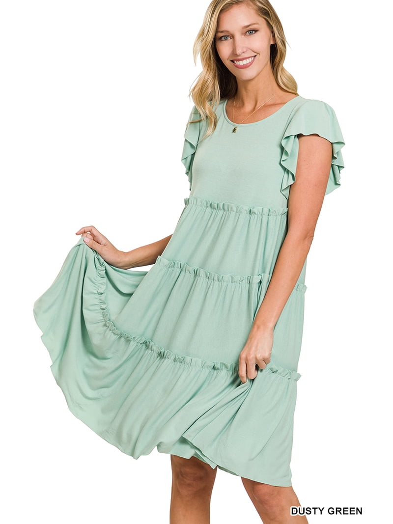 Zenana Women's Sleeveless Jersey Ruffle Tiered Knee Length Swing Midi Dress  - Walmart.com