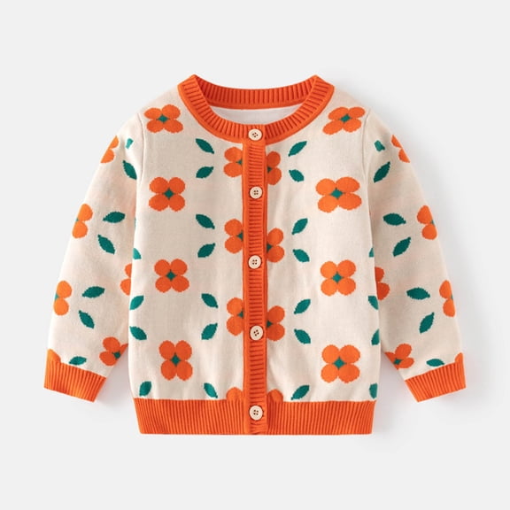 ATOGUTA Kids Fall Cardigans Long Sleeve Crewneck Cardigan Sweater Little Boy Girl Button Sweaters Uniform Orange, Size 3T-9