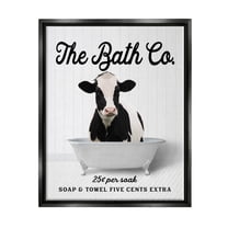 Stupell Industries Vintage Bath Ad Cow Animals & Insects Painting Black Floater Framed Art Print Wall Art, 17 x 21