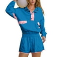 thumbnail image 5 of Feancey Travel Short Sets for Women 2 Piece Button Up Collar Sweatshirts and Shorts Lounge Set Fall Trendy Vacation Outfits Blue XL, 5 of 9