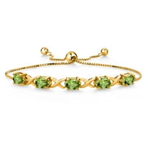 Gem Stone King 18K Yellow Gold Plated Silver Green Peridot Bracelet for Women (4.50 Cttw, Gemstone August Birthstone, Oval 7X5MM, Fully Adjustable up to 9 inches)