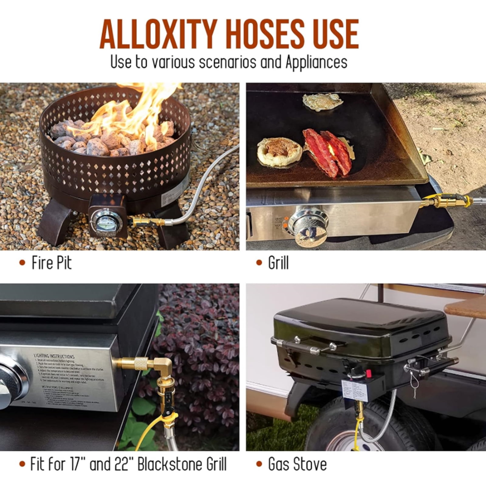 PatioGem 7FT Quick Connect Propane Hose for RV to Grill, Propane Hose Adapter with 1/4" Shutoff Valve and 1/4" Male Full Flow, Stainless RV Hose with Elbow Adapter for 17" and 22" Blackstone Griddles