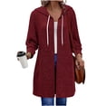 thumbnail image 3 of MaFYtyTPR Women's Mid-Length Hooded Zip Up Cardigan Drawstring Long Sleeve Casual Knit Winter Outerwear Coat with Pockets 01-Red M, 3 of 6