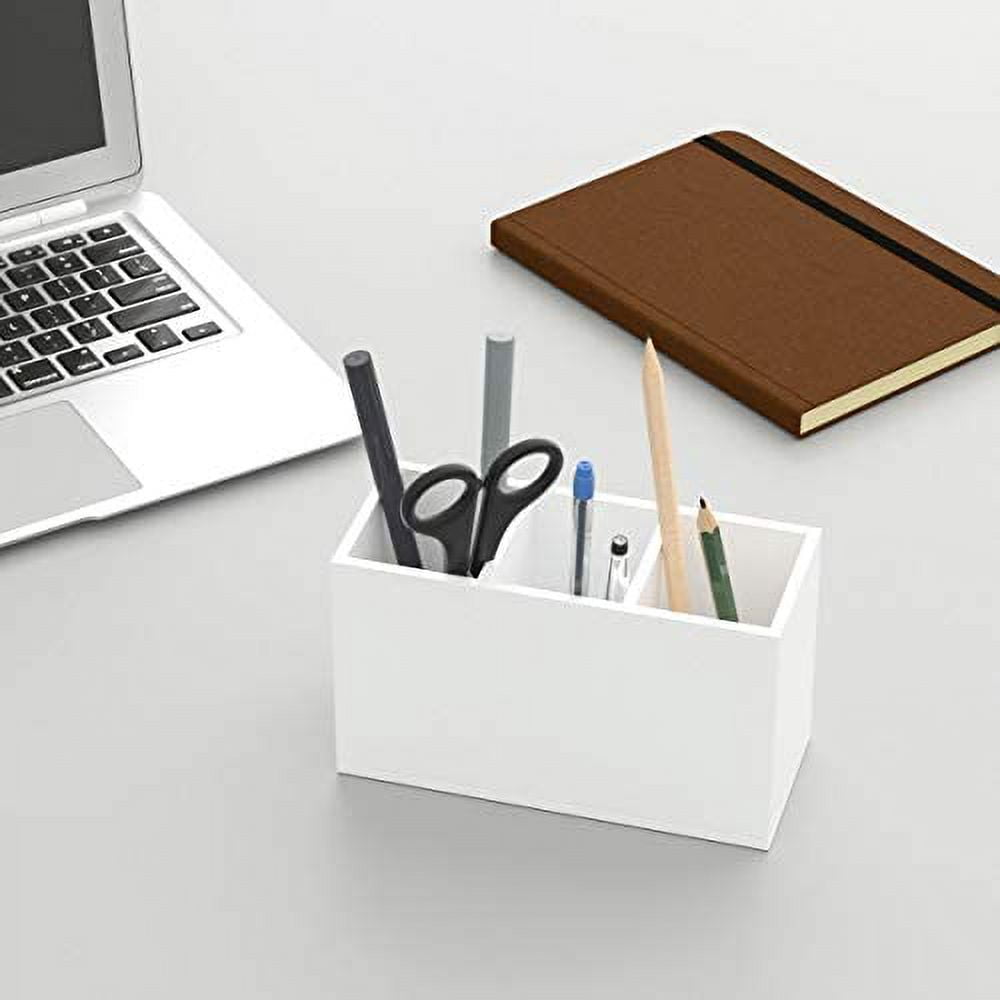 Acrylic Pen Holder 3 Compartments, White Pencil Organizer Cup for Countertop Desk Accessory Storage