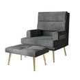 thumbnail image 2 of Castle Place Luxury Upholstered Velvet Accent Chair with Ottoman, Light Grey, 2 of 6