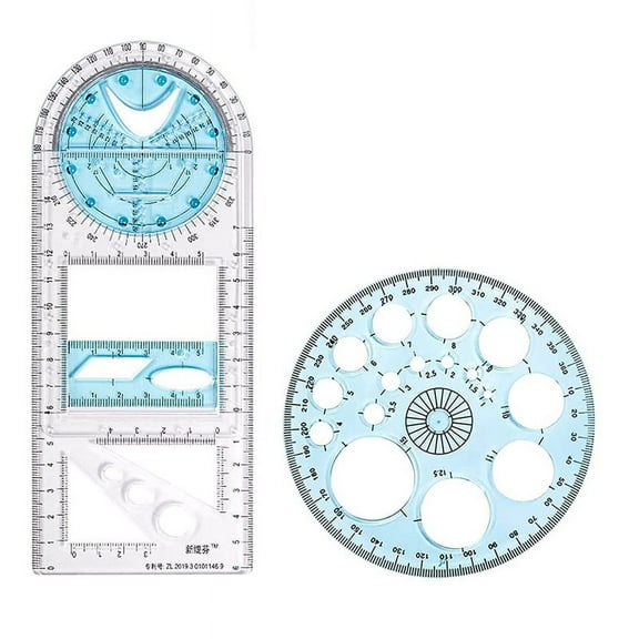 2 Pcs Multifunctional Geometric Ruler Plastic Circle Drawing Tool