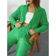 thumbnail image 4 of Women's 2 Piece Casual Outfits Long Sleeve Button Down Shirt High Waist Long Pants Loungewear Streetwear Suits, 4 of 7
