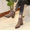 thumbnail image 4 of Lilgiuy Womens Ankle Booties Fall Winter Solid Color Flock Boots Chunky Heel Middle Heel Short Boots Pointed Toe Boots Khaki, 4 of 6