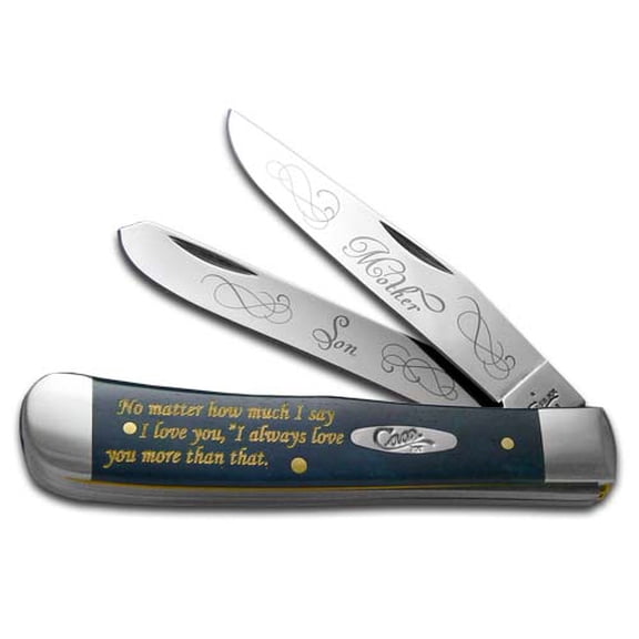 Case XX Knives Mother and Son Smooth Blue Bone Trapper Stainless Pocket Knife CAT-MS/BB