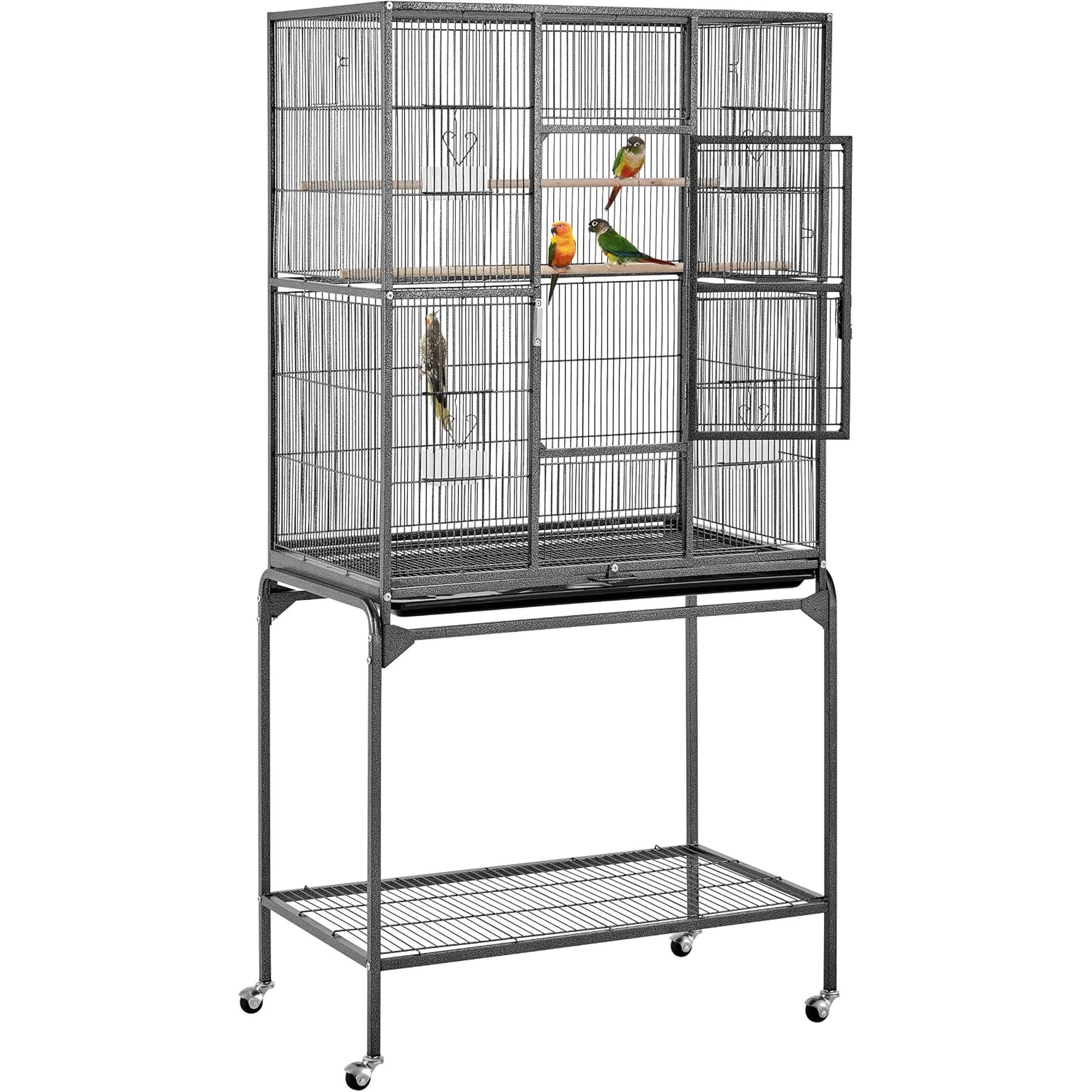 63-Inch Wrought Iron Rolling Large Bird Cage for African Grey Small Quaker Amazon Parrots Canary Bird Flight Cage