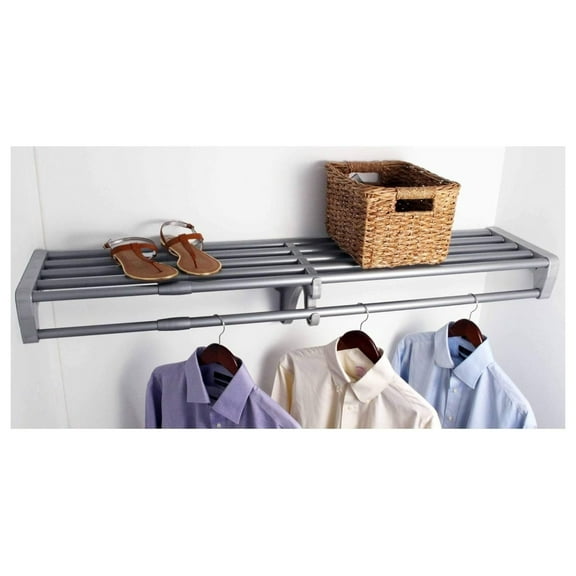 - DIY Expandable Closet Shelf and Rod, 40" - 73", MOUNTS Between 2 Side Walls (No End Brackets), Silver 40.5-73"