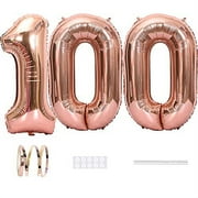 Xihuimay Number 100 Balloons 40 inch Digital Balloon Alphabet 100 Birthday Balloons Digit 100 Helium Big Balloons for Birthday Party Supplies Wedding Bachelorette Bridal Shower, Rose Gold Number 100