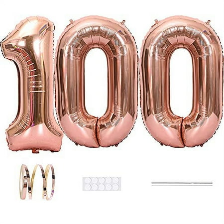 Xihuimay Number 100 Balloons 40 inch Digital Balloon Alphabet 100 Birthday Balloons Digit 100 Helium Big Balloons for Birthday Party Supplies Wedding Bachelorette Bridal Shower, Rose Gold Number 100