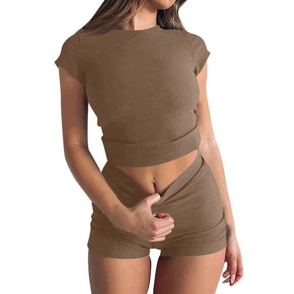 MuXiKeJi Clothes Women's 2 Piece Short Sleeve Outfits Casual Summer Shorts Set Lounge Matching Sets with Pockets