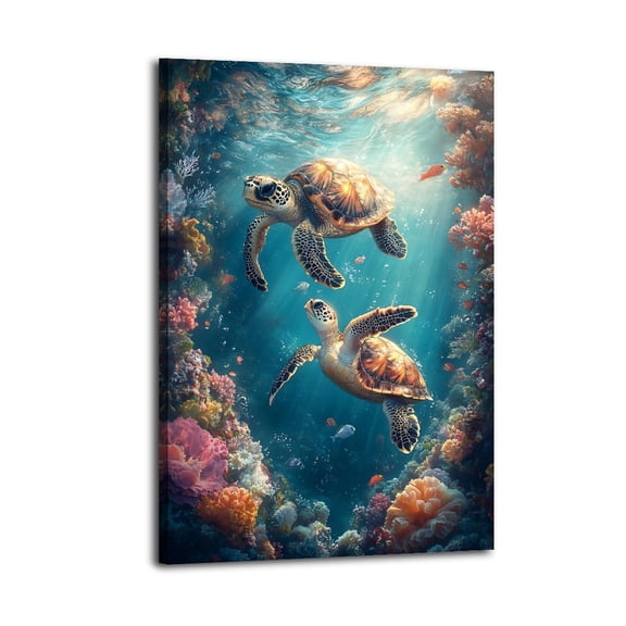 Larbulse Beautiful Ocean Scenery Sea Turtle Canvas Wall Art Home Decor Poster Vintage Funny Print Picture Abstract Bedroom Living Room Kitchen Posters Decor