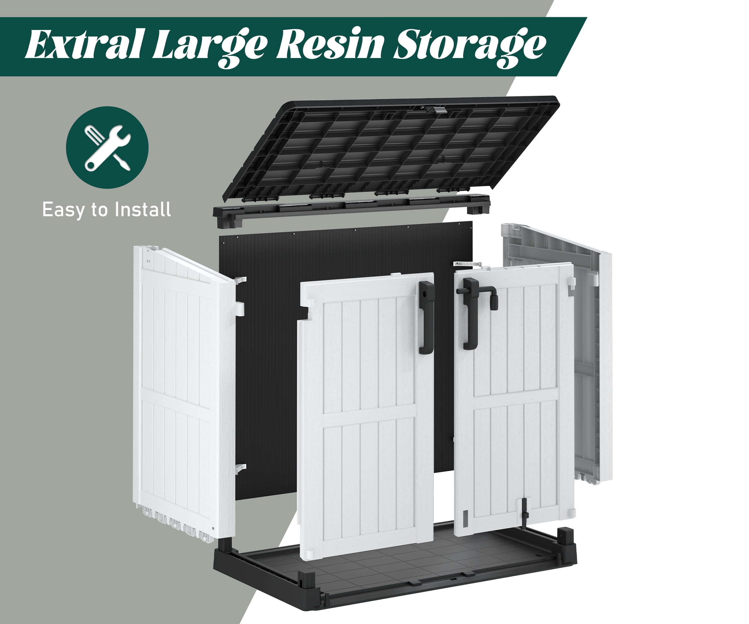 Bifanuo Outdoor Resin Storage Shed 34 Cu.ft Garden Storage Extra Large Capacity Weather Resistant Storage Box, Lockable Resin Waterproof Shed for Bike, Lawnmowe, Garden Tools
