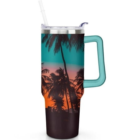 

Tropical Cool Print 40oz Mug with Handle Stainless Steel Insulated Tumbler Flip Straw Leak Proof Lid Gift