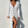 thumbnail image 1 of Robe Chandail Longue en Tricot à Col en V Profond pour Femmes avec Boutons, Manches Longues, Robe Maxi, 1 of 6