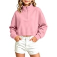 thumbnail image 6 of AKOEE Girls' Crop Sweatshirts Half Zip Plain Pullover Cotton Long Sleeve 5-16Y Sports Casual Loose Fall Tops (14-15 Years, Pink), 6 of 7