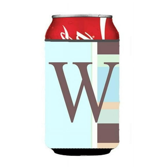 Letter W Initial Monogram - Blue Stripes Can or Bottle Hugger