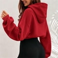 thumbnail image 7 of Smupbvky Cropped Hoodie for Women Trendy Drop Shoulder Pullover Casual Fall Cuffed Long Sleeve Tops with Pocket (XL, Red), 7 of 7