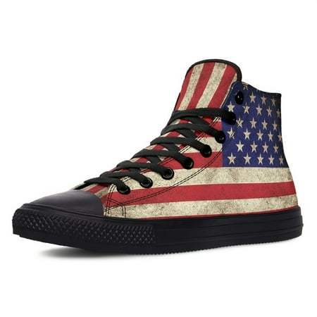 

Men s Vintage Style USA FLAG High Top Canvas Lace Up Skate Shoes