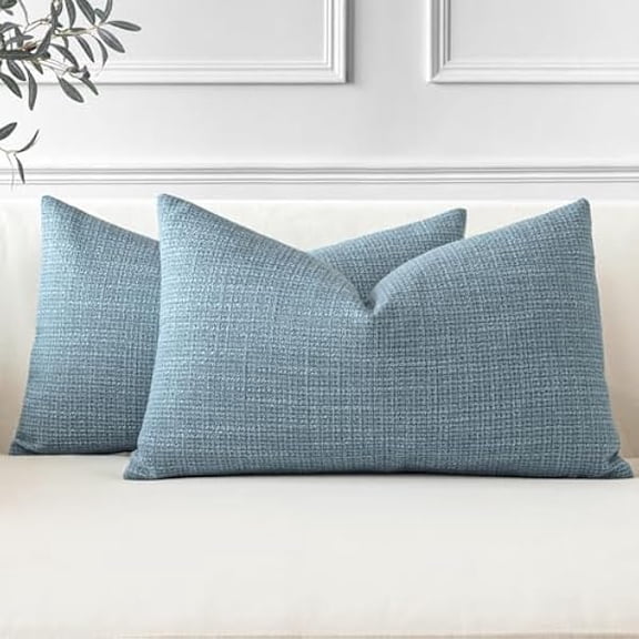 Eryueer Set of 2 Cushion Covers 40x60 cm Linen Blue Decorative Throw Pillow Covers 16x24 Inch Lumbar Cushion Case Home Decor Pillowcases for Couch Sofa Living Room Bed (Blue)