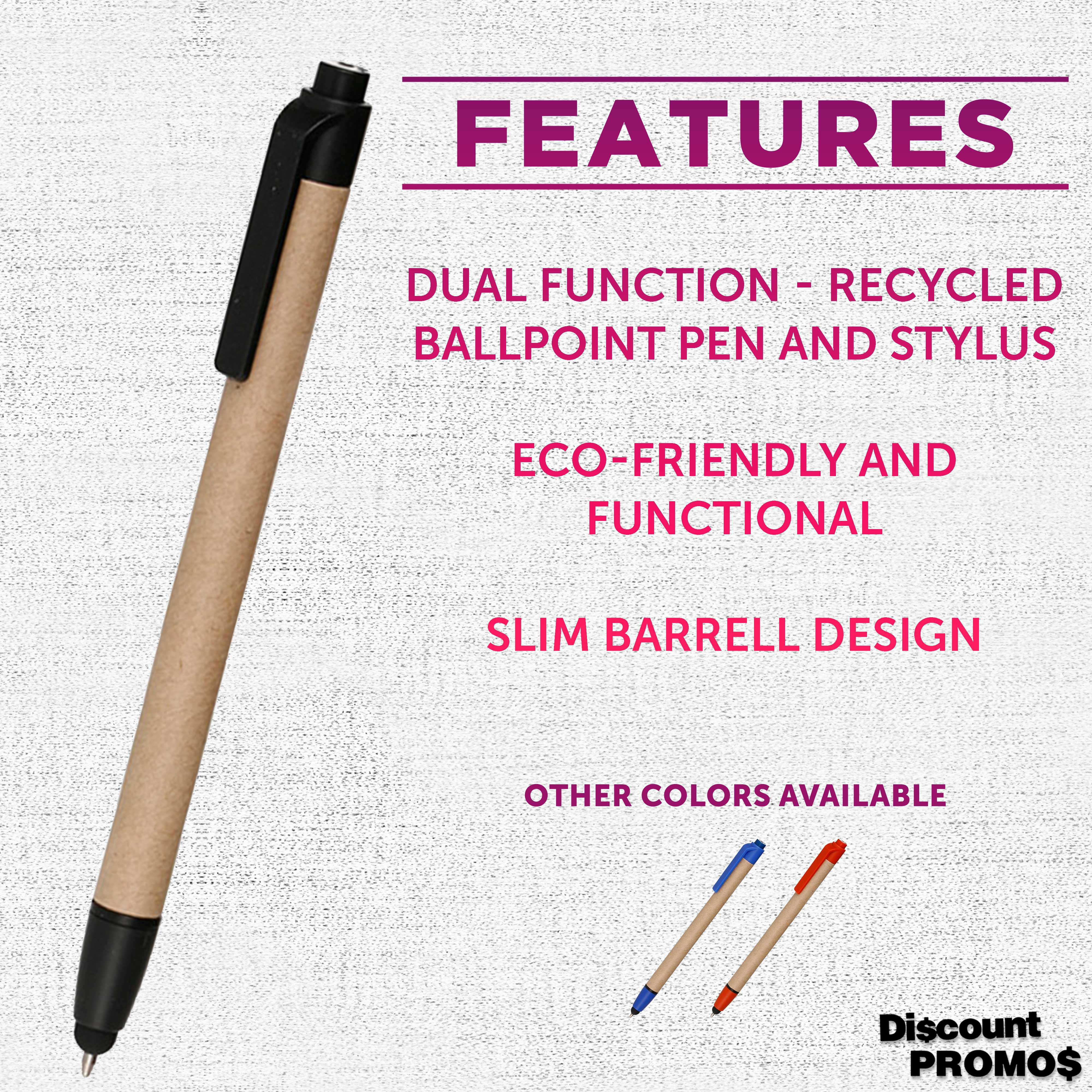 10 Ballpoint Stylus Pens Pack - Recycled, Retractable - Black