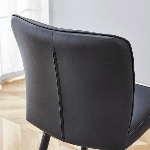 Modern Black PU Bar Stools Set of 2, sleek vertical backrest design, perfect for bars and living rooms.