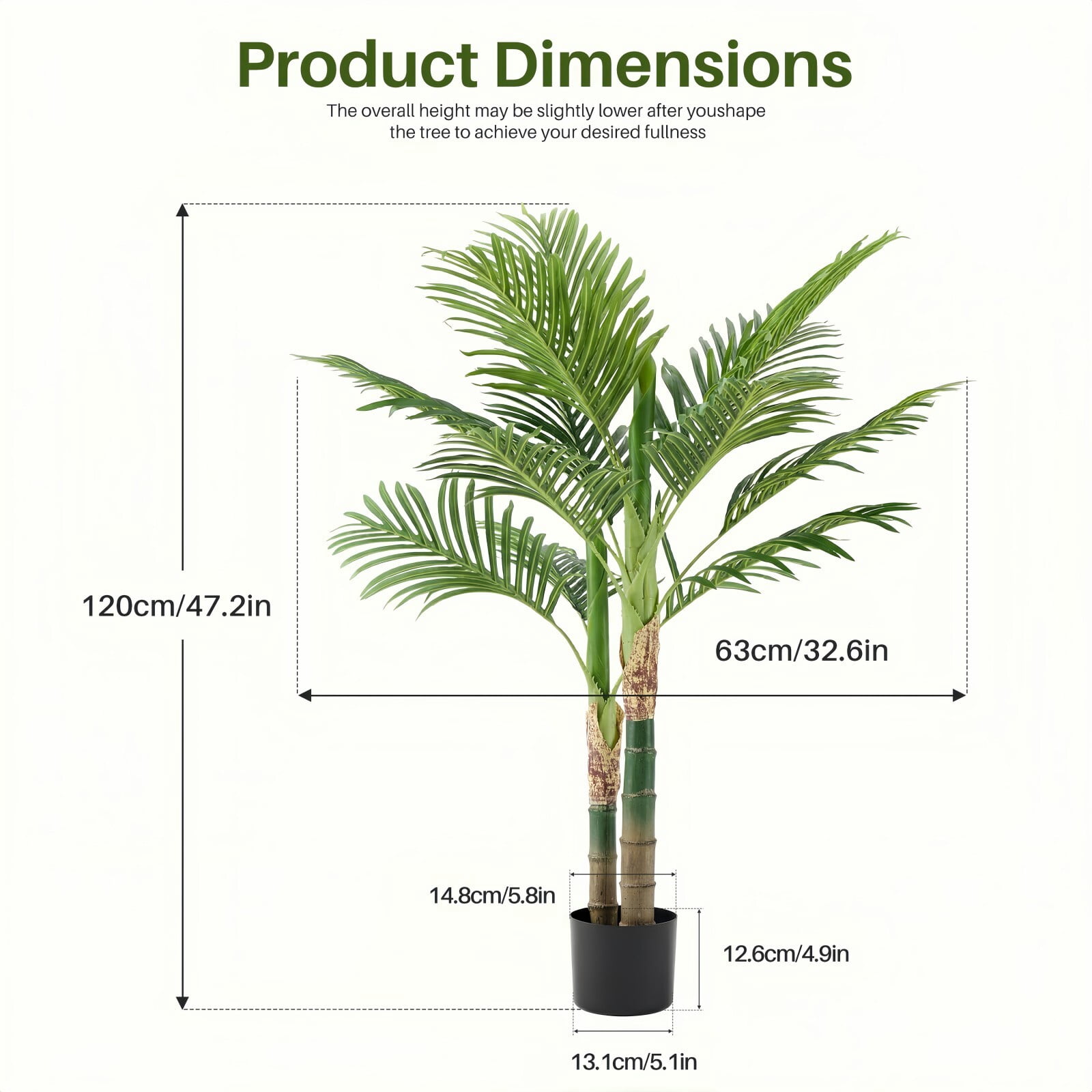 Kelno 4FT Artificial Plant Realistic Faux Palm Tree Potted Fake Decorative Plant, Black Pot