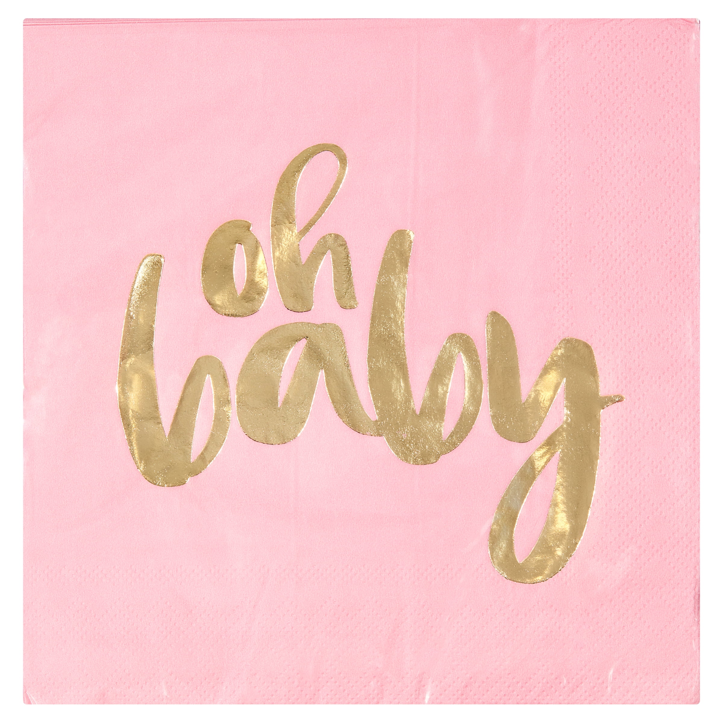 "Oh Baby" Paper Luncheon Napkins, 6.5 in, Pink and Gold, 16 Count