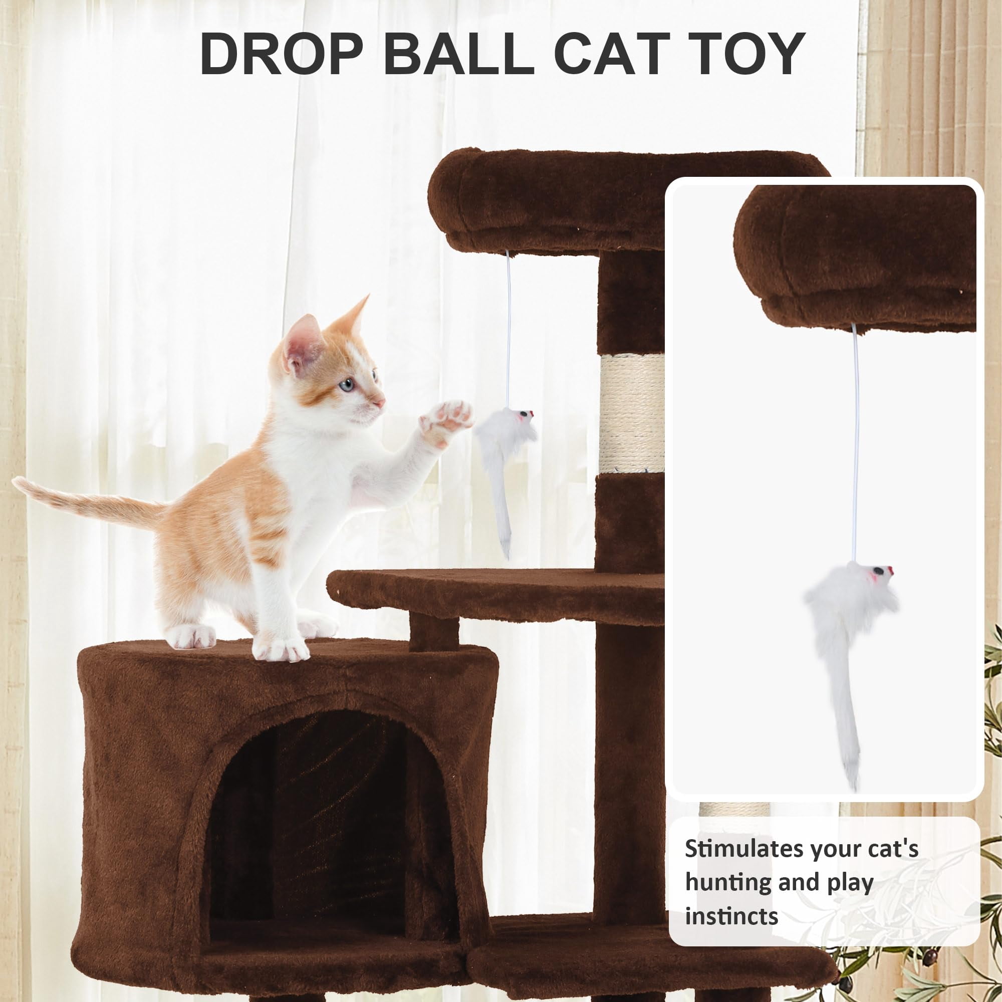 CL.HPAHKL 36 Inches Cat Tree Tower, Modern Cat Tower with Sisal Scratching Posts Small Cat House with Funny Toys Kittens Condo with Cozy Sleeping Perch for Indoor Cats, Kittens, Brown