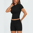 thumbnail image 4 of 2 Piece Outfit for Women,Women Two Piece Set Solid Short Sleevele Round-Neck Blouses Shorts Elastic Waist Sets, 4 of 6